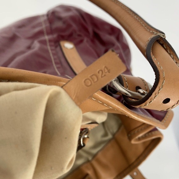 TOD'S Shoulder Hand Bag Purple Maroon PVC Leather Brown Accents Purse Pocketbook - Picture 12 of 16